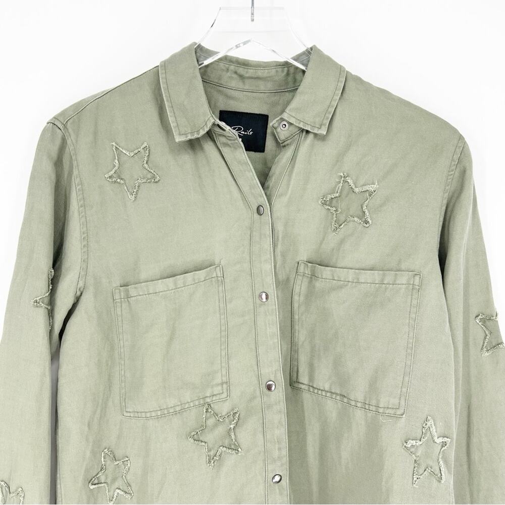 Rails Marcel Star Utility Button Down Top Xs Green - image 4